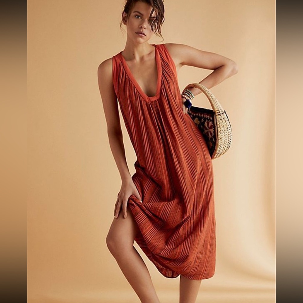 Free people Beckett Boho Fall Maxi Stripped Dress Halloween Orange Black
